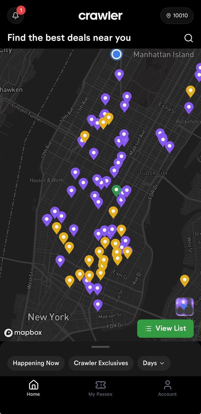 Crawler map view of participating venues